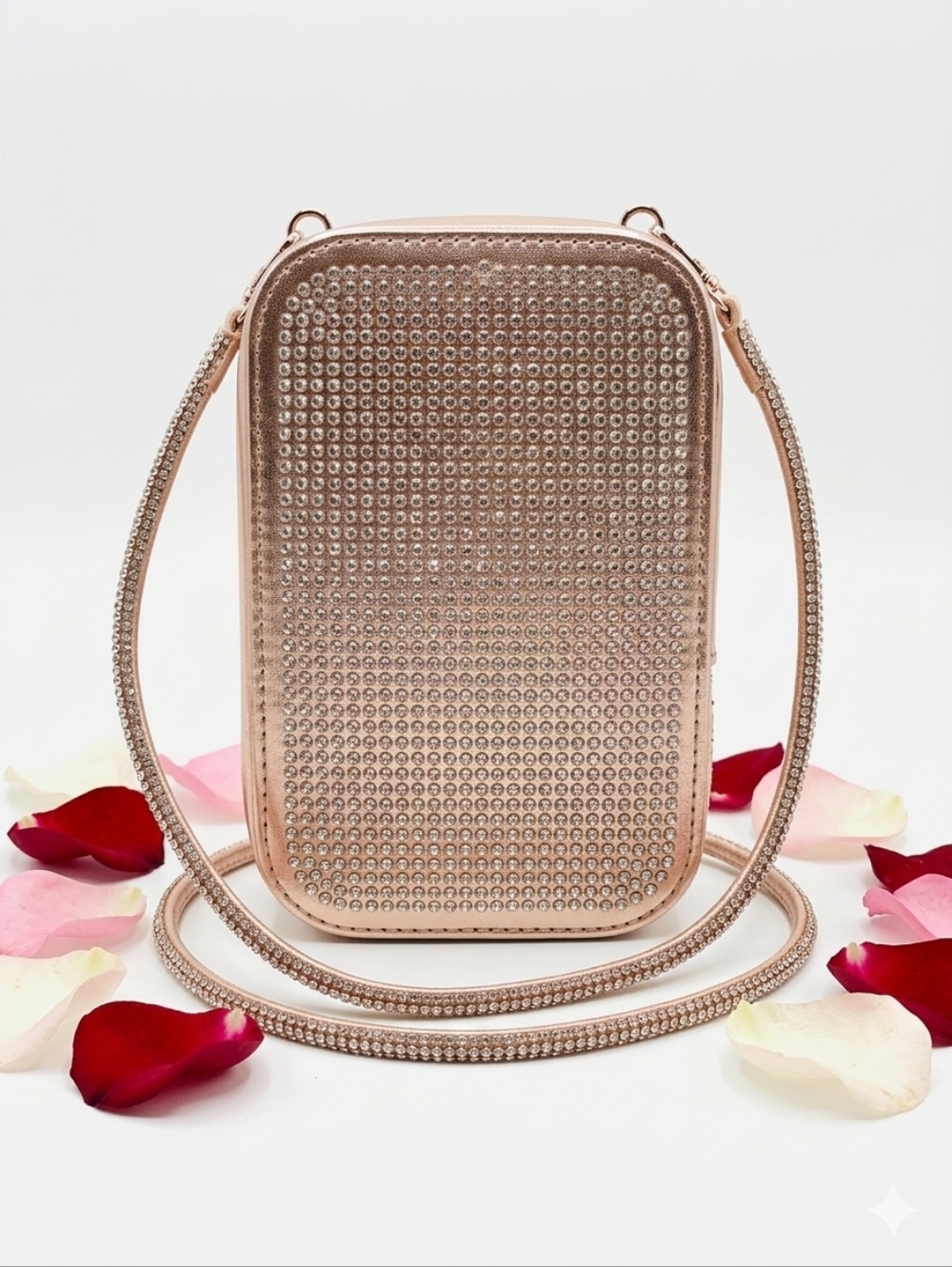 bebe Rose Gold Rhinestone Crossbody Bag